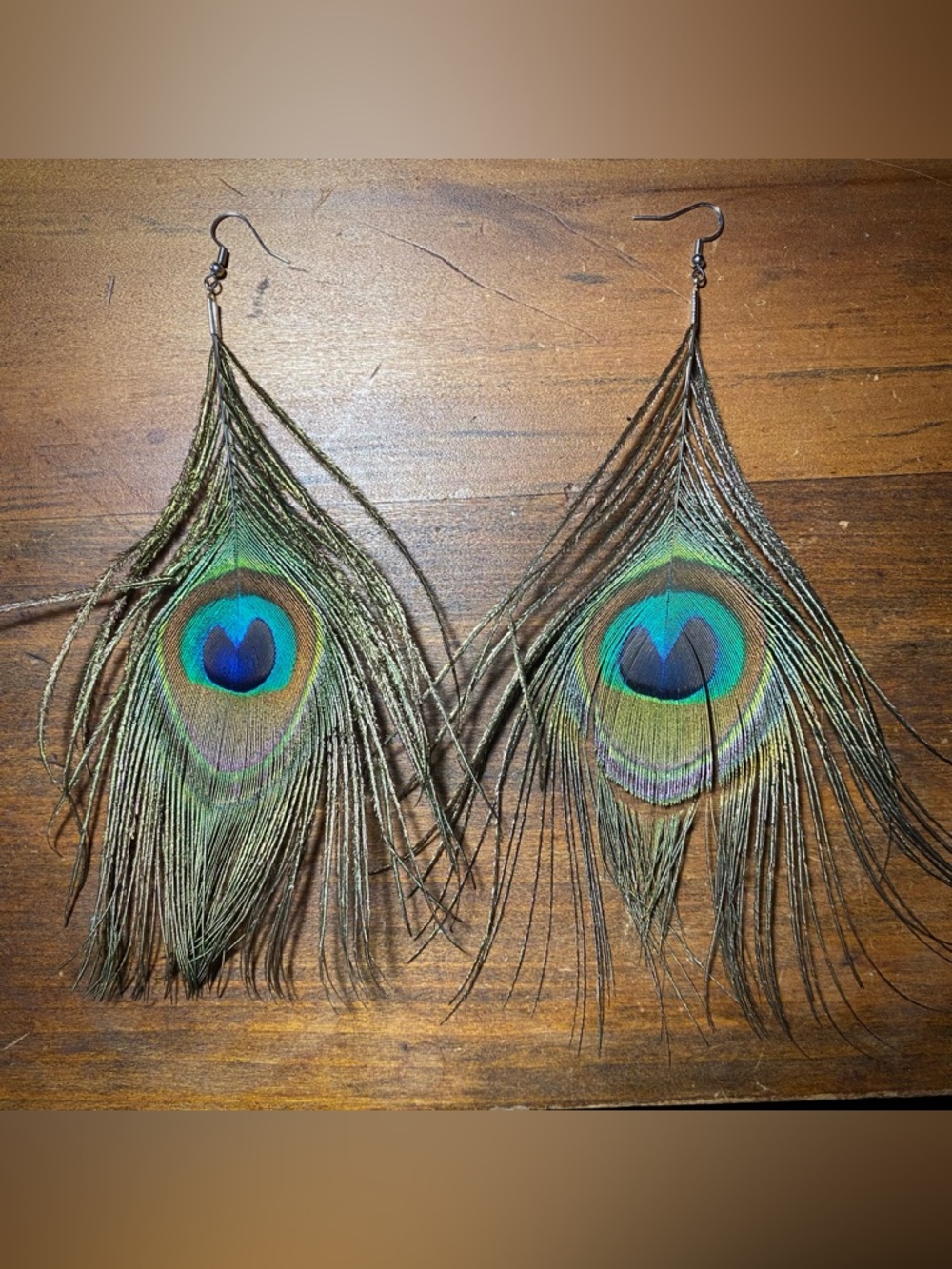 Large Peacock Feather Earrings